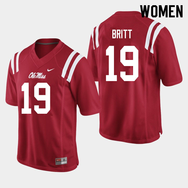 Marc Britt Ole Miss Rebels NCAA Women's Red #19 Stitched Limited College Football Jersey DBT6858SC